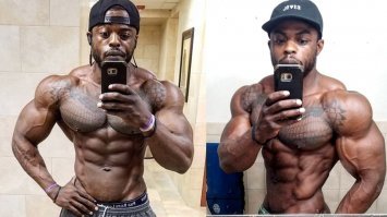 Автор намешал по незнанию одинаковых для него картинок.
Деннис Вольф и негр в серой майке (Андре Фергюсон) - проф. бодибилдеры и чемпионы.