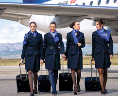 Мне наверное как и с соседями по купе и проводницами, не везёт со стюардессами. Единственные стюардессы, симпатичные как на подбор, встречались на Montenegro Airlines, они все высокие и стройные(Черногорцы самые высокие из европейцев) мне нравятся невысокие, но он как то завораживают.