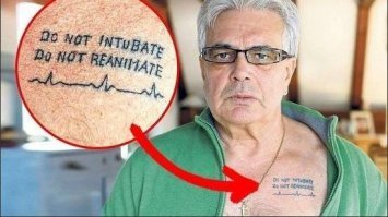 Говорят врачи иногда делают такие вот татухи для своих коллег.
Я вот тоже думаю такую сделать, хоть и не врач.
Остановился мотор - не трогайте меня.
И есть даже статья, погуглите кому интересно, от врача реаниматолога, который объясняет, почему некоторые медики не хотят, чтобы их спасали коллеги.