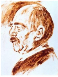Скорее всего он художник экскрементонист.  Как этот..
Художник -оригинал (немец Мартин фон Островск) предпочитает вместо красок использовать свои экскременты. Первый его шедевр - собственный автопортрет.