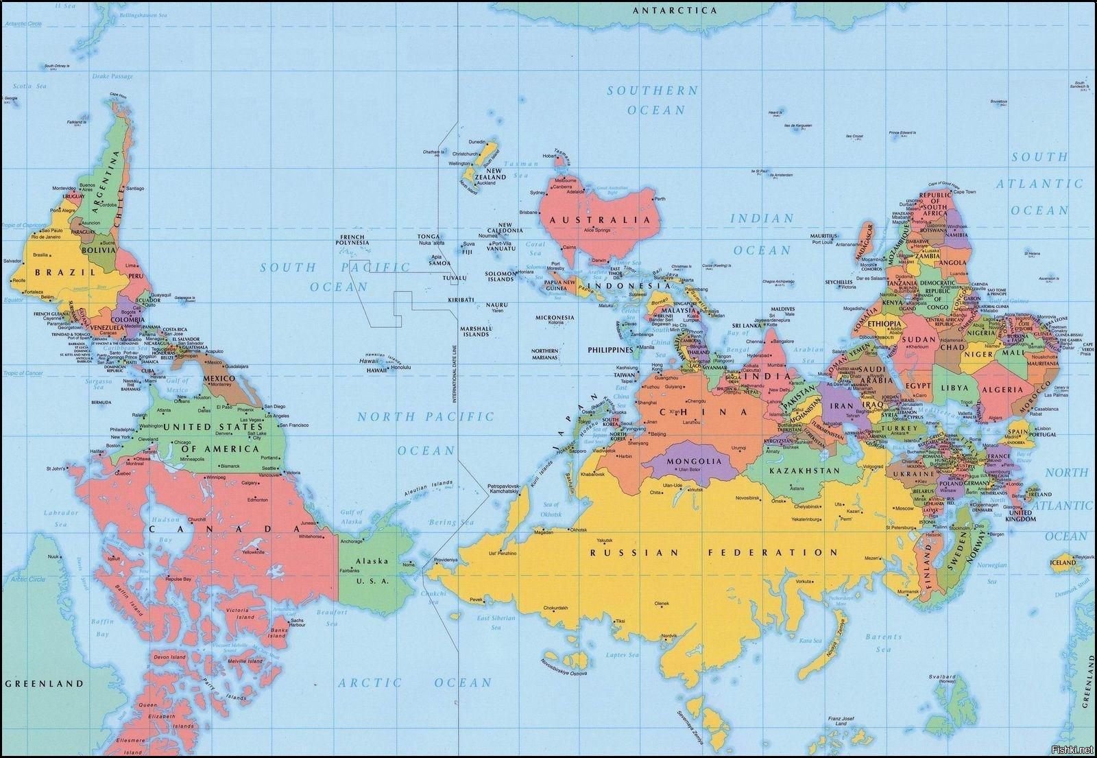 Политическая карта мира с Австралией в центре