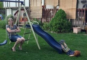 7. Она могла только на секунду отвернуться и дать время случиться катастрофе 
---------------------------
 И опять, ёпт - катастрофа. Ребенок упал - катастрофа.    особенно на фоне нескончаемых воплей, что вот мы, дескать, в советское время и падали, и везде без присмотра носились, коленки разбивали, носы тоже, вот мы-то да... у нас было счастливое детство. А теперь им сопли вытирают и бегать не разрешают.  А чуть что: деть с горки маленькой неудачно скатился, с качелей навернулся -- всё, пипец, у него онажемать.  

П.С. Горка-то на фотке позорная для любого советского ребенка была бы. Катастрофа...