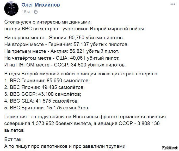 Хороший ник. А сможете объяснить почему потери равны военные? НУ вот на основании вышенаписанного? а вот например потери летчиков и самолетов.. ну конечно же видно кто мясом заваливал)
Ну и общие потери.. сидите думайте.