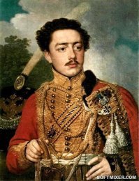 Это НЕ Денис Давыдов, как утверждает автор. У него гвардейский мундир, чего не имел Давыдов. У него Кульмский крест, чего Давыдов не имел. И две медали участника войны 1812 года. А у Дениса была только одна. К тому же, у Давыдова был Георгий 4-й степени, который следовало носить не снимая. На этом портрете его нет...