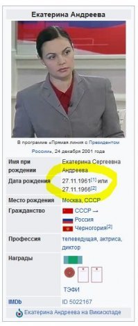"Екатерина Андреева так и не назвала свой возраст"
--------------------
Действительно, куйня какая-то.