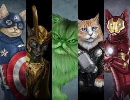 Художник изображает кошек в образах супергероев Marvel и DC Comics