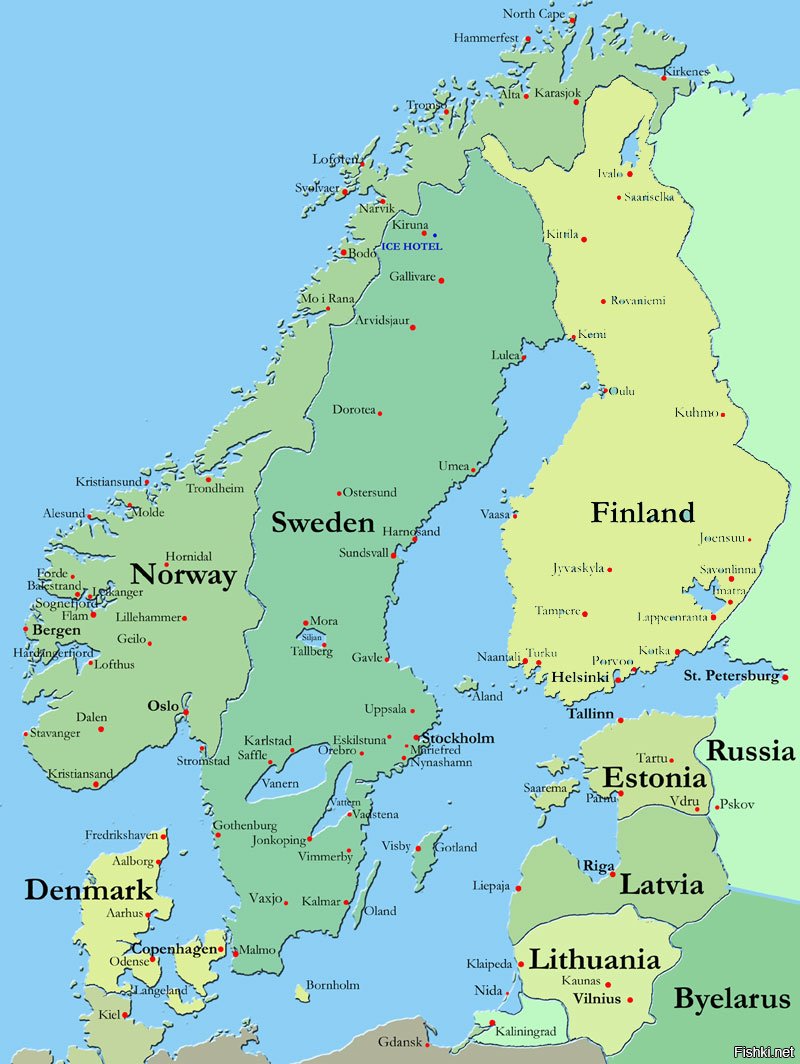 Дания Норвегия Швеция Финляндия на карте
