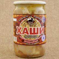 Ну, в этом случае, все равно есть два выхода. Первый- посетить грузинский ресторан, чтобы отведать хаши, либо армянский, чтобы попробовать хаш. В Москве знаю несколько  ресторанов, где его недурно готовят.Второй вариант-это сетевые супермаркеты. В отделах с консервами сейчас можно встретить вот такое. Но, на мой вкус, оба варианта сильно уступают описанному мною.