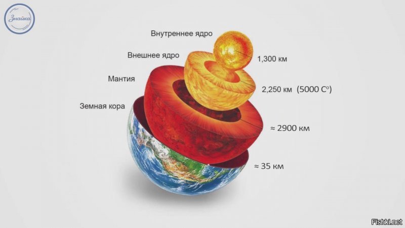 Толщина земной коры (земли) около 35 км., а наибольшая глубина океанов немного более 11 км. (Марианская впадина). Земли все-таки больше чем воды, суши меньше