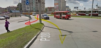 На фото вид с другой стороны. Бардак на кольцевой. Желтый выезд надо сделать с второй полосы, красный с первой и только повернуть, а теперь есть так как есть - два выезда один рядом с другим. Регу нечего предъявлять, это нива в стиле отгадай маневр. Если поворотника нету, теряется доли секунды на определения направления и этого достаточно, а со стороны глядя мы все успели вовремя среагировать.
53.359633, 83.700699