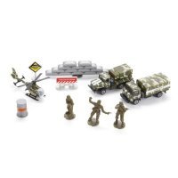 Размер чуть меньше, и это БТР-80.
Там есть танки Т-80, вертолеты, куча машин КАМАЗы,УРАЛы. Корабли и самолеты.
Масштабы разные 72, 43 и более крупные.
Но конечно не хватает такого разнообразия как в советском наборе. Артиллерии, ракет.