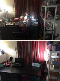 набросано 500 всяких вещей и штучек
следующее фото- все убрано , аккуратно лежит 30 вещей
А остальные 470 куда делись ?
если только все выкинули
