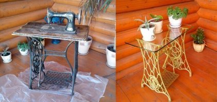 ну, столик из зингеровского станка - вещь распространённая довольно. А мне, чесгря, больше нравится не крашеный.