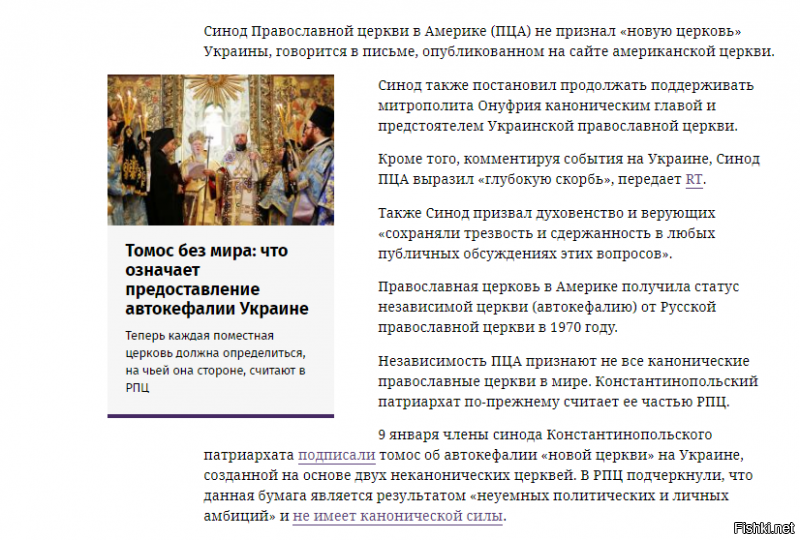 «Не допустить, вместе с несколькими нашими братскими церквями, признания Православной церкви Украины»,   указано в постановлении синода Американской православной церкви.
