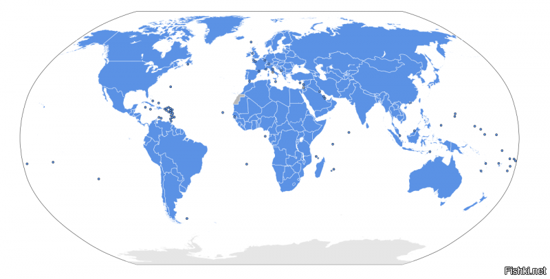 Государства-члены ООН (включая зависимые территории) на карте указаны голубым цветом.