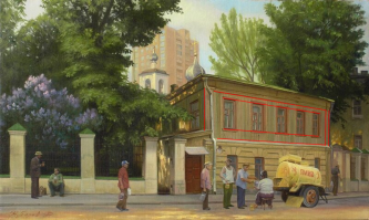 "...на картине с бочкой пива завалился угол дома, окна окосели...."
____________________
В каком месте? Все как по учебнику. Сходимость перспективы не проверял конечно. Но на глаз все должно сойтись в точках схода, лежащих на линии горизонта.