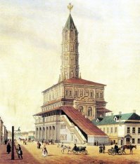 А вот так сухаревская башня выглядела, стояла на пересечении проспекта мира и садового. Сталин приказал ее снести для улучшения транспортной системы не смотря на то что даже в то время многие видные архитекторы высказывались против.