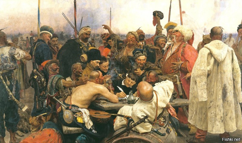 Бред высосанный из пальца. Гляньте на казацкие флаги на картине Репина. События на картине происходят за 33 года до Полтавской битвы.