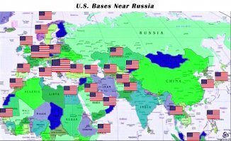 Эта карта миролюбивых  пиндосовских  баз вблизи российских границ.  В помощь  госдеповскому пропогандону.