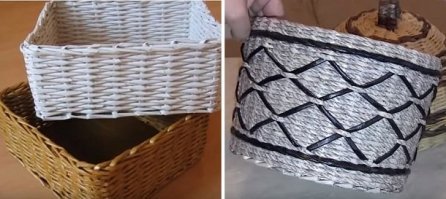 плетеные корзины из свернутых газет