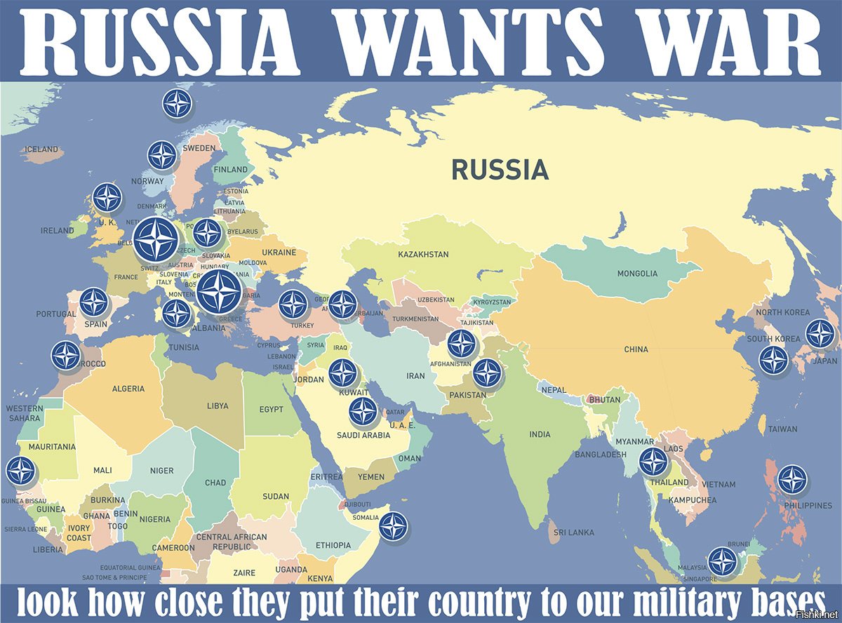 Базы НАТО вокруг России на карте в 2021
