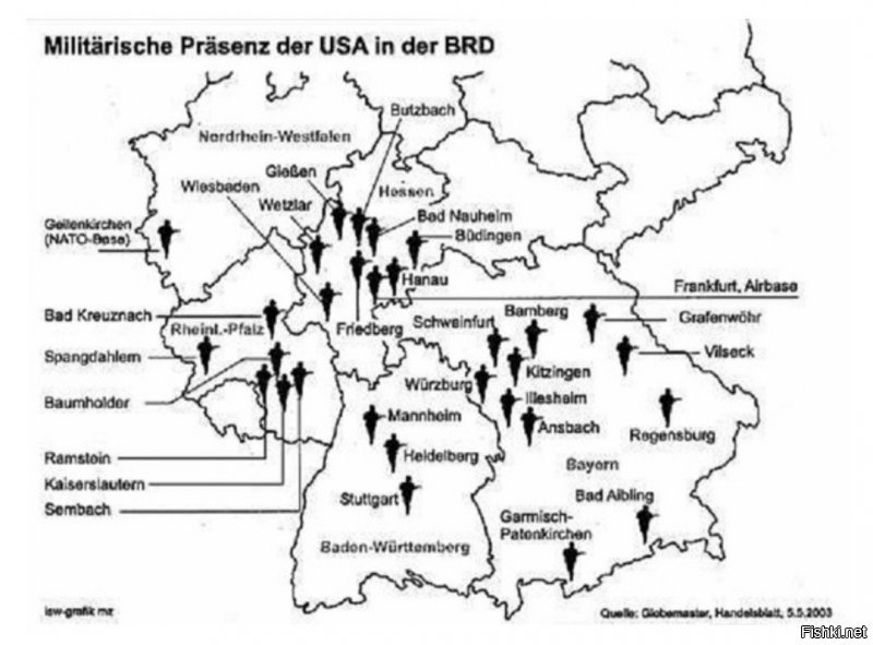 О какой "свободной германии" идет речь ЕСЛИ 
Всего в Германии насчитывается 287 (!) американских военных баз. Германия - свободная и миролюбивая страна