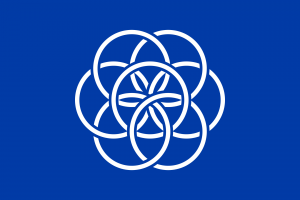 Вариант флага от шведского художника ИМХО красивее.

В 2015 году шведский художник Оскар Пернефельд предложил дизайн Международного флага планеты Земля. По замыслу Пернефельда, этот флаг должен использоваться в будущих космических экспедициях (в частности, пилотируемом полёте на Марс) и предназначен для выполнения двух основных целей:

    представление планеты Земля в космосе;
    напоминание людям Земли, что мы все делим эту планету, независимо от национальных границ, и должны заботиться друг о друге и планете, на которой живем.

Флаг представляет собой изображение семи колец, пересекающих друг друга, на тёмно-синем фоне. Изображения пересекающихся колец образуют в середине цветок, символизирующий жизнь на Земле, а пересечение колец символизирует, что всё на Земле прямо или косвенно связано. Тёмно-синий фон символизирует океан и важность воды для жизни на Земле