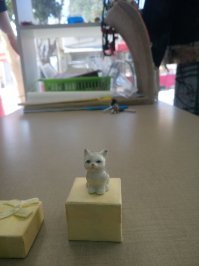 Я собираю фигурки кошек. На блошином рынке купила вот такого миниатюрного котика,2 см высотой,с коробочкой для хранения.