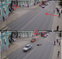 Оба хороши. Один на BMX без тормозов пытается успеть на зеленый, другой даун на желтом светофоре уже успел проехать перекресток.