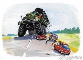Если едешь ты на КрАЗе
Двухполосною дорогой,
То сместись чуть-чуть левее
И езжай по осевой.
Пусть трепещут легковушки,
Пусть они тебя боятся!
Ты главнее на дороге -
У тебя же грузовик!