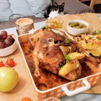 Обеденные натюрморты с нашими: Черныш и раки, Юта и гусь