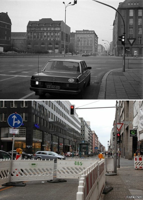 Это не просто "улица", это Фридрихштрассе, на которой стоит знаменитый КПП Чарли

А вообще подборка очень интересная, спасибо!