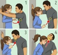 Тут и без слов всё ясно!
Если на вас напали:
1. Попробуйте пощекотать маньяка!
2. Если он не смеёцца, нарисуйте ему на сиське жёлтый круг!
3. Если жёлтый круг не помог, зажмите пальцами красную стрелку и покажите ему, где у него подбородок.
4. Ничего не выходит - последнее средство: пожалейте его, такого несчастного, которого бросила семья, школа, друзья и он вырос такой злой и озабоченный. Вот увидите - он взвоет от горя и вам будет стыдно, что вы расстроили такого человека!