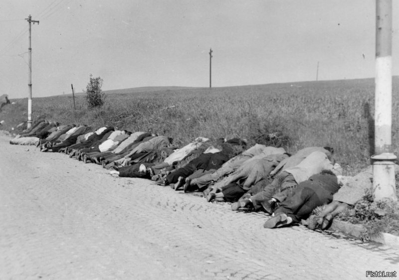 Чехословакия, 10 мая (!!!) 1945 года.
Расстрел "опасных немцев" чехами.
Как видим, по мнению чехов, немецкие женщины очень опасны.
