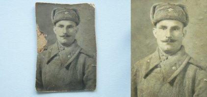 ещё немного усилий.новый пиджак прифотошопить,а лицо отличное
мама будет довольна.
я тоже на бессмертный полк "реставрировал"
но у меня случай полегче: