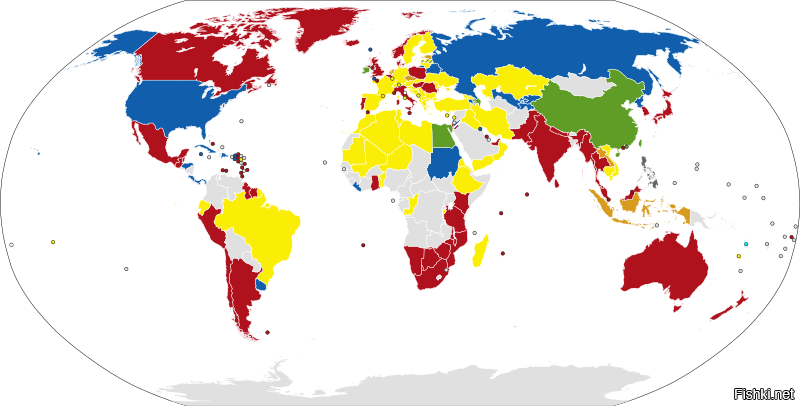 Какого цвета почтовые ящики в мире.
Взгляните на эту карту. На ней показаны цвета почтовых ящиков разных стран.