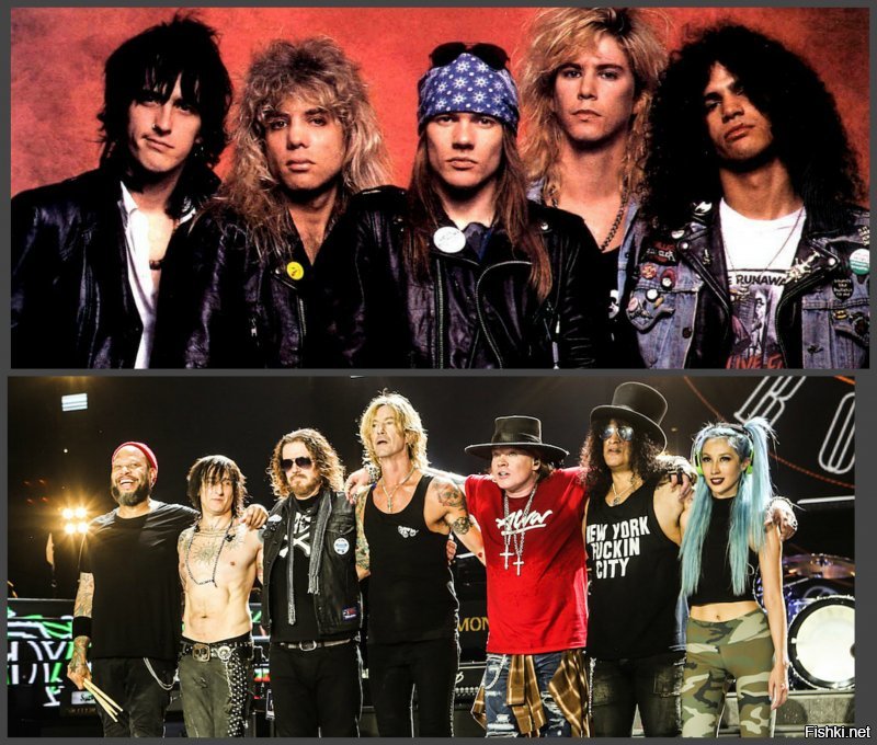 Guns N’ Roses 

Американская хард-рок-группа из Лос-Анджелеса, сформировавшаяся в 1985 году. В первоначальный состав, заключивший в 1986 году контракт с Geffen Records, вошли вокалист Эксл Роуз, соло-гитарист Слэш, ритм-гитарист Иззи Стрэдлин, басист Дафф Маккаган и барабанщик Стивен Адлер. Текущий состав включает в себя Роуза, Слэша, Маккагана, а также клавишников Диззи Рида и Мелиссу Риз, гитариста Ричарда Фортуса и барабанщика Фрэнка Феррера. Группа Guns N’ Roses выпустила шесть студийных альбомов, продажи которых превышают 100 млн копий во всём мире, включая 45 млн только в Соединённых Штатах, и по праву считается одной из самых востребованных групп в мире.