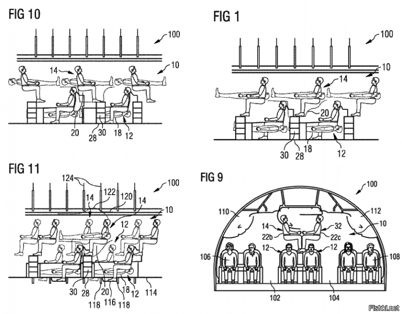 Авиастроитель Airbus получил патент на двухуровневое уплотнение пассажирских сидений 

Один из известнейших в мире производителей самолётов Airbus получил 1 октября патент на систему «размещения пассажирских кресел в транспорте», ключевой особенностью которой является двухъярусные сиденья, уплотняющие рассадку и увеличивающие вместимость салона. Об этом сообщает Quartz.

В патенте меры по увеличению вместимости салона самолёта объясняются «взглядом с экономической точки зрения». По мнению представителей Airbus, в современных видах транспорта важно использовать имеющееся пространство наиболее эффективно, а существующие методы рассадки пассажиров не задействуют большой объём пустого пространства в верхней части фюзеляжа.

В Airbus предложили ставить сиденья на двух уровнях. На иллюстрациях видно, что ярусы предлагается чередовать, и в патенте говорится о разных вариантах реализации: например, нижний уровень могут немного «утопить» в пол салона, а верхний разместить под крышей вместе с небольшой персональной лестницей для подъёма.

Рассадка может предполагать разное направление сидений. Например, на верхнем ярусе пассажиры могут сидеть лицом друг в другу (в этом случае потребуется лишь одна общая лестница) как параллельно нижнему уровню, так и под углом 90 .

В патенте уточняется, что кресла на обоих ярусах должны иметь возможность как вертикального расположения спинки, так и откидывания в горизонтальное положение   от 130 до 180 градусов. При этом в любом положении они должны обеспечивать комфорт для пассажиров на каждом из уровней, говорится в документе: на иллюстрациях ноги пассажира сверху в некоторых положениях упираются в голову нижесидящего человека.