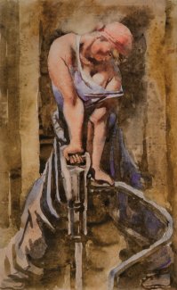 В журнале юный художник помню была замечательная подборка картин "Девушки Метростроя" Александра Самохвалова. Но про косметику автор, конечно, погорячился - ею пользовались и в 50-е и 40-е и 30-е годы и раньше. Просто не таким толстым слоем мазались как сейчас. И прически были.
PS Если есть люди искусства, которые в теме, как так получается, что по одному запросу выдает 2 похожих но разных картины (см фотографии) - одна из них фейк, или разные версии на одну тему?