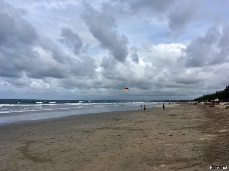 Кута. Декабрь 2018. Серенько, но пластика и прочего нет.  Несколько куч прибитых стволов пальм собирала спецтехника. Океан чистый.