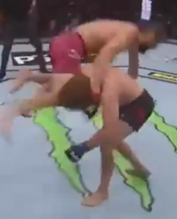 Куда он ему попал? я пытался покадрово смотреть, и с трудом понял, коленом куда то в район шеи и ключицы с правой стороны, и уже в падении возможно немного задел челюсть но именно задел а не ударил в челюсть