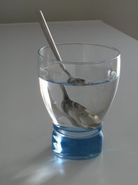 Всё ещё проще. Стакан наполненный водой преломляет свет. Искажает пропорции. Вам кажется, что вода покрыла фитиль, а до него ещё сантиметр.