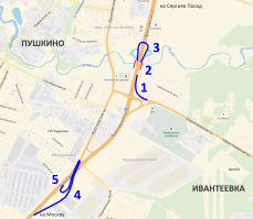 С одной стороны Ивантеевка, с другой Пушкино. Мост был у отметки 5.
Дальше занудствовать будем?