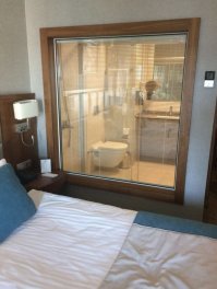 Такое часто встречается в отелях, если не один - зашториваешь стекло