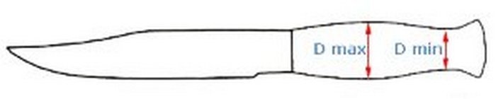 Ножи с бочкообразной рукоятью, у которых разница максимального диаметра в средней части бочкообразной рукояти и минимального диаметра в области навершия не превышает 8 мм, не считаются ХО, иначе - может быть и "холодненьким"))