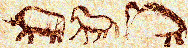 Видел такого в "Ледниковом периоде". Это же эласмотерий, вон он крайний слева на наскальном рисунке: