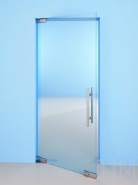 Для стеклянных дверей вообще не нужны коробки, а для того чтобы она закрывалась есть пластина для упора язычка, которая прекрасно видна на фотографии которую Вы прикрепили. Эта пластина и указывает на сторону открывания двери. 
Или по Вашему упор для язычка с одной стороны, а дверь открывается в другую сторону???