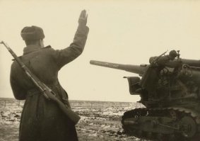 может, БР-2 на гусеничном лафете?
Их перед войной на сталинградских "Баррикадах" делали. Может, на складе у Михалыча одна пушчонка в углу завалялась...