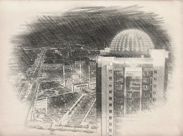 Грозный с высоты птичьего полета. Масло, карандаш. 7 минут потребовалось, вместе с поиском фотки Грозного.