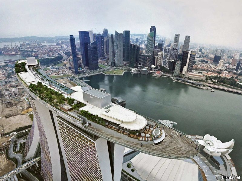 Отель Marina Bay Sands ( в Сингапуре ) состоит из трех 55-этажных башен, которые венчает трехпалубная гондола под названием "Небесный парк". На верхней палубе на высоте 200 метров расположен громадный 150-метровый бассейн под открытым небом и зоны отдыха вокруг живых 10-метровых пальм.

Источник: 
© 100dorog.ru